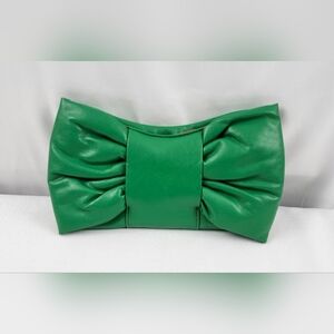 Xhilaration Green Bow Clutch Purse Pink Lining Snap Closure NWT